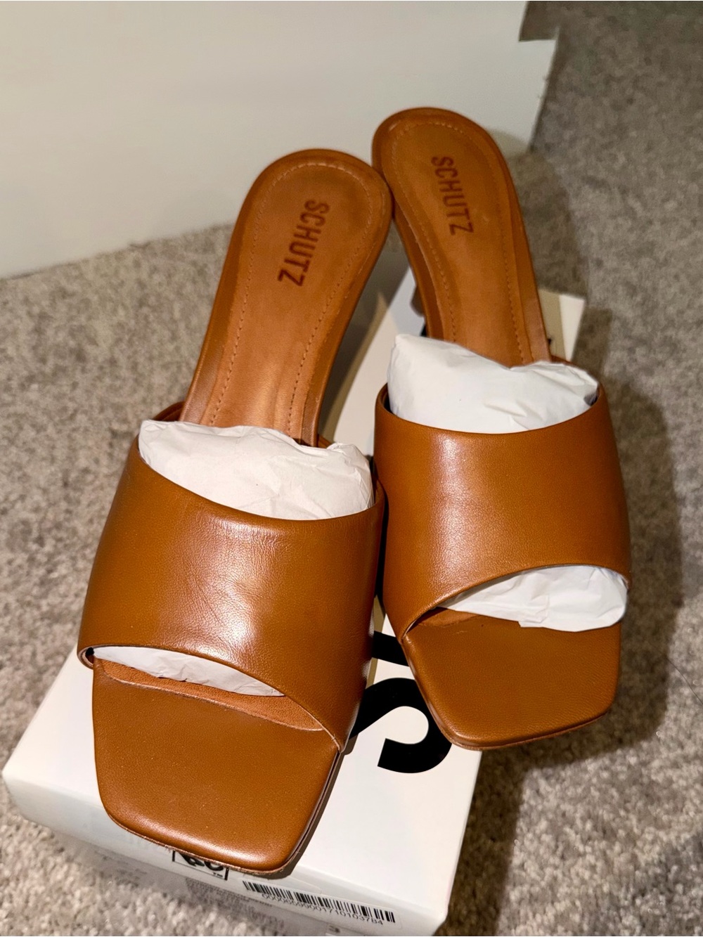 SCHUTZ “Dethalia” Leather Sandal in TAN, Size 10.5